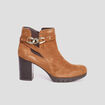 Bottines à talons avec chaînes en cuir marron femme