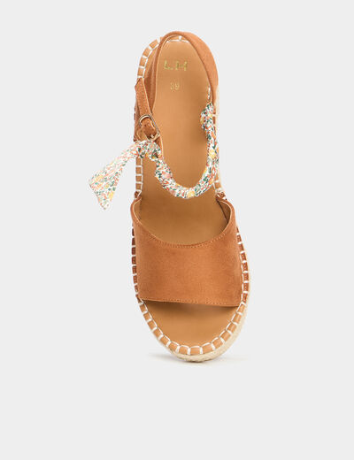 Sandales espadrille compens&eacute;es su&eacute;dine marron femme