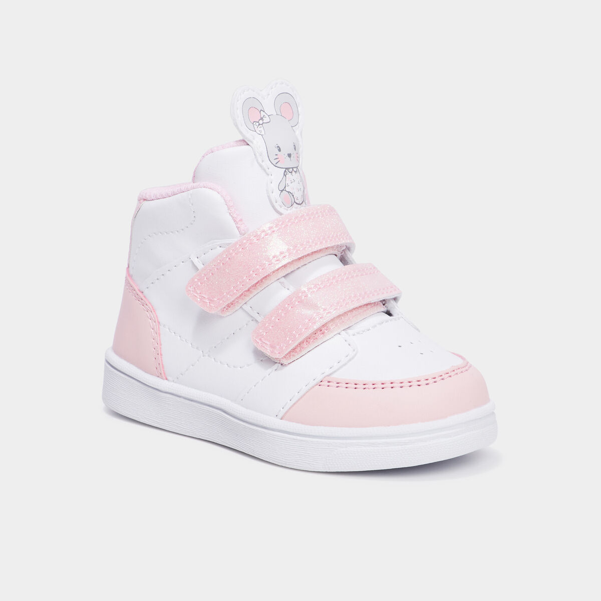 Baskets montantes &agrave; scratchs blanc b&eacute;b&eacute; fille
