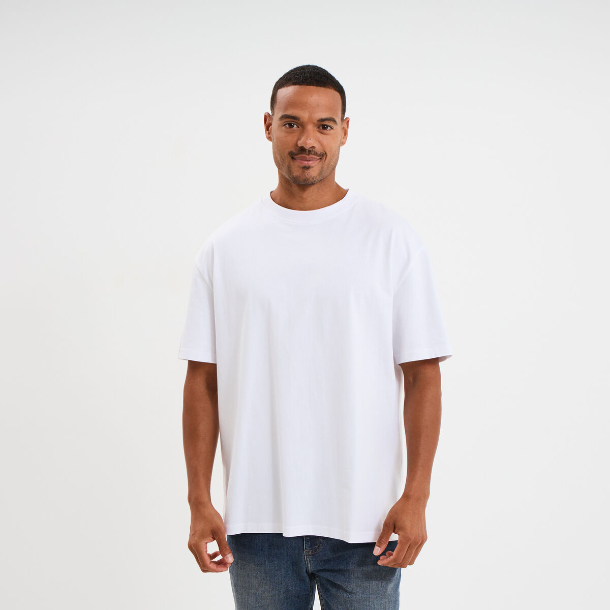 T-shirt col rond coupe relax coton &eacute;pais blanc homme