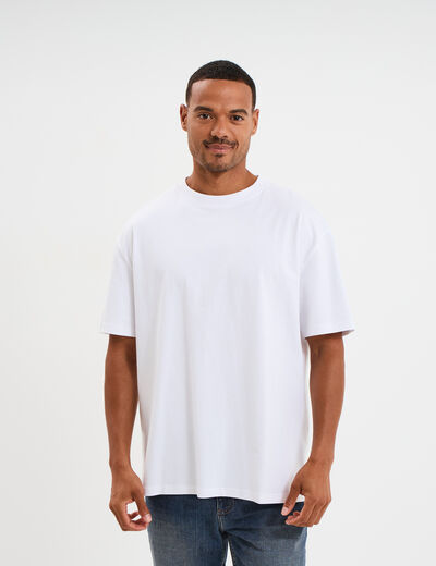T-shirt col rond coupe relax coton &eacute;pais blanc homme