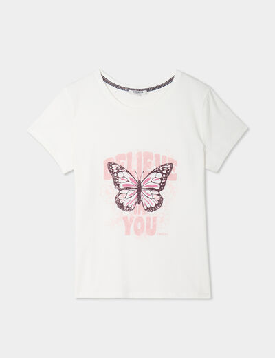 T-shirt ajusté col rond coton Creeks blanc femme