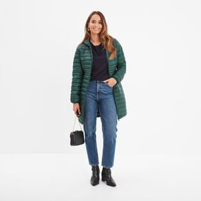 doudoune mi longue ajustee a capuche vert fonce femme Doudoune mi-longue ajustée à capuche vert foncé femme