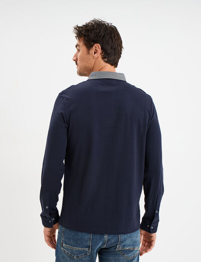 Polo manches longues coton majoritaire bleu marine homme