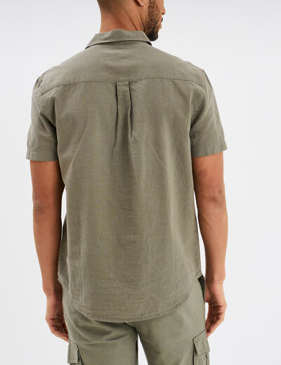 Chemise manches courtes lin mélangé vert kaki homme