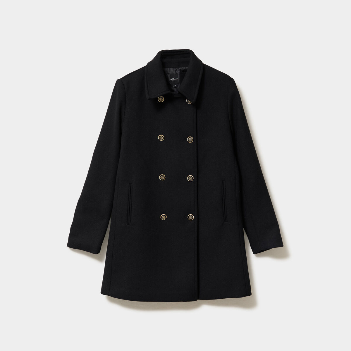 Manteau caban double boutonnage noir femme