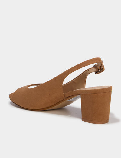Sandales slingback su&eacute;dine bouts ouverts marron femme