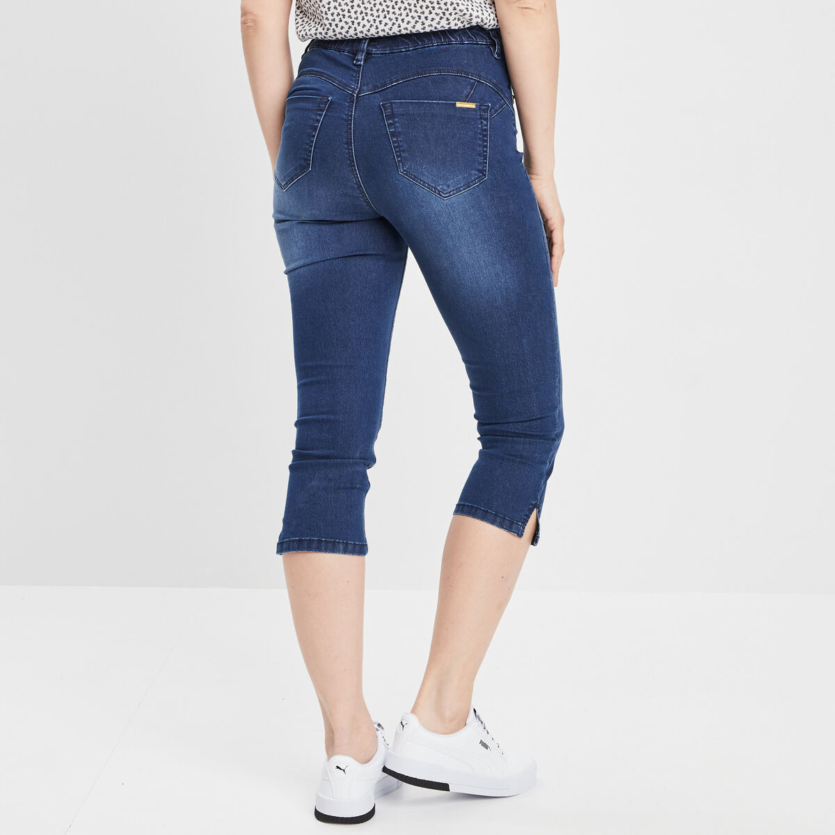 Pantacourt slim en jean push up denim double stone femme