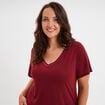 T-shirt manches courtes col V bordeaux femme grande taille