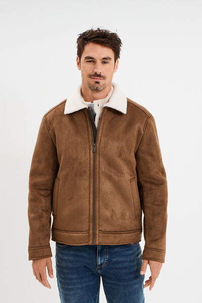 Blouson col aviateur effet su&eacute;dine marron homme
