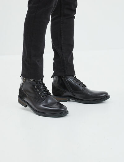Bottines zipp&eacute;es en cuir noir homme