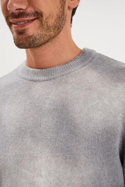 Pull col rond manches longues gris clair homme