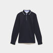 Polo piqu&eacute; droit manches longues coton bleu fonc&eacute; homme