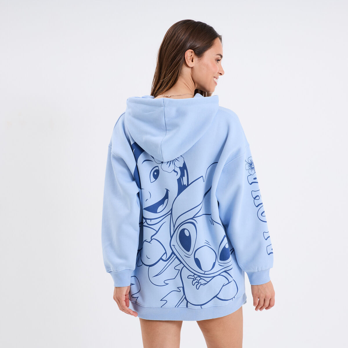 Sweat hoodie &agrave; capuche Stitch Lilo bleu ciel femme