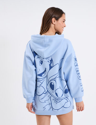 Sweat hoodie &agrave; capuche Stitch Lilo bleu ciel femme