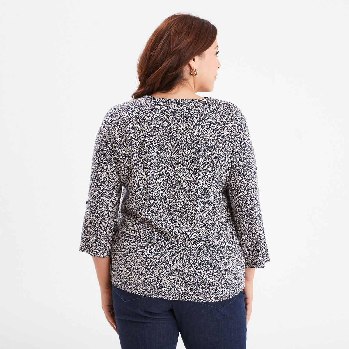 Blouse manches 3/4 retroussables bleu marine femme grande taille