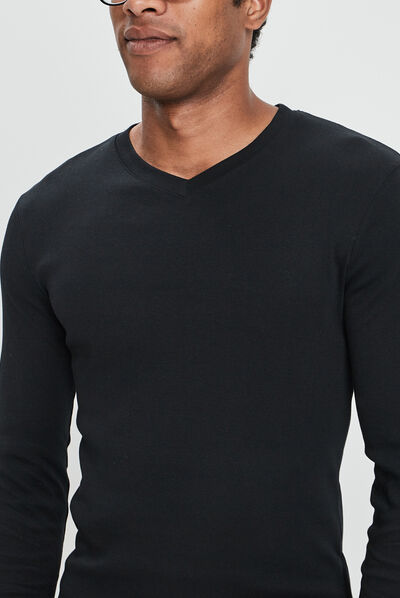 T-shirt manches longues col V noir homme