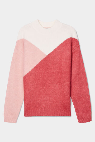 Pull avec col montant rose femme