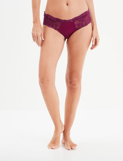 Shorty en dentelle fils métallisés rouge femme