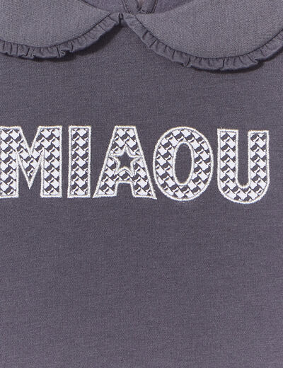 Sweat col claudine volanté droit gris foncé fille
