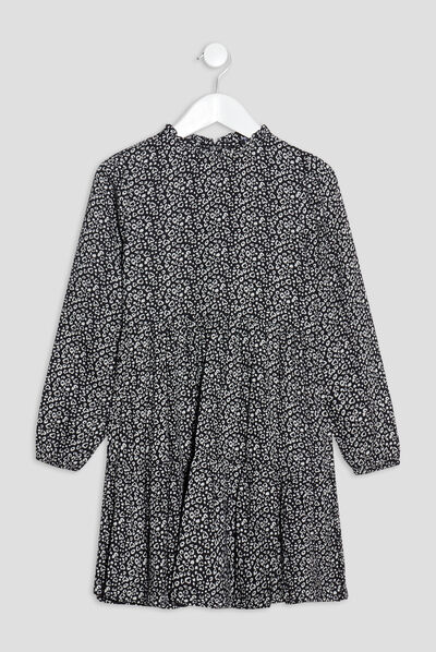 Robe évasée manches longues noir fille