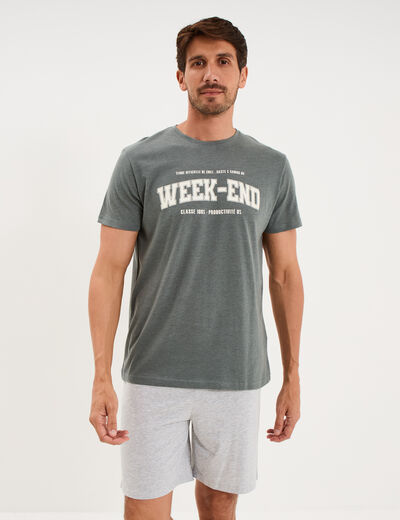 Ensemble pyjama short et t-shirt vert kaki homme