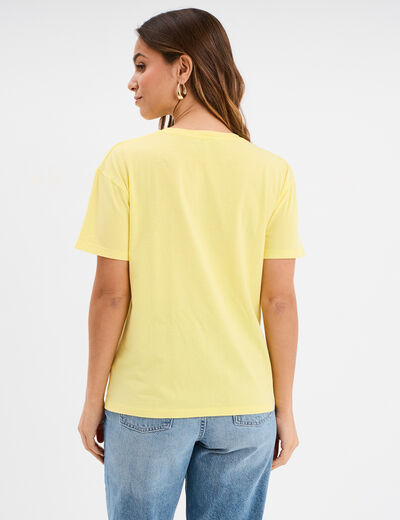 T-shirt droit manches courtes coton jaune fluo femme