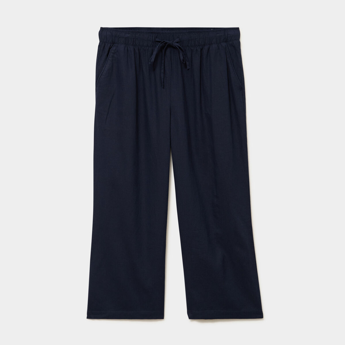 Pantalon large cropped lin m&eacute;lang&eacute; bleu fonc&eacute; femme grande taille