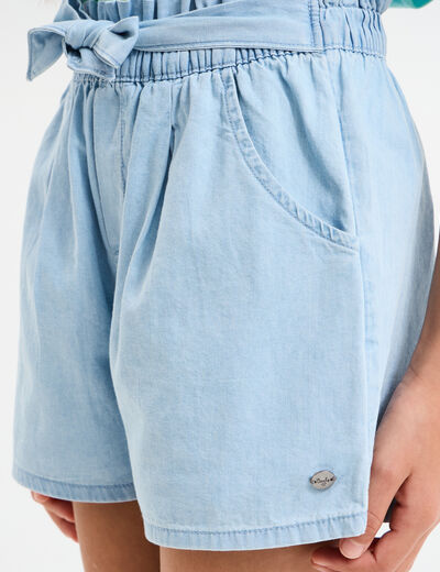 Short en jean avec ceinture noeud taille denim triple stone fille