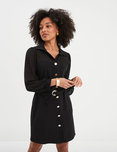 Robe chemise ceinturée Mosquitos noir femme