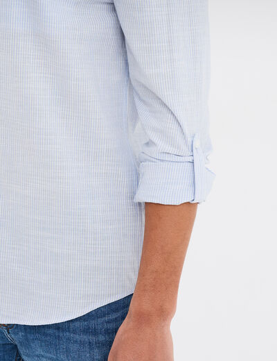 Chemise col mao manches longues coton bleu ciel homme