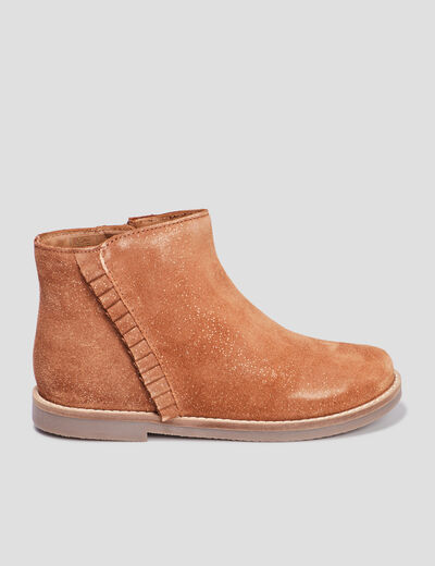 Bottines à volants en cuir camel fille