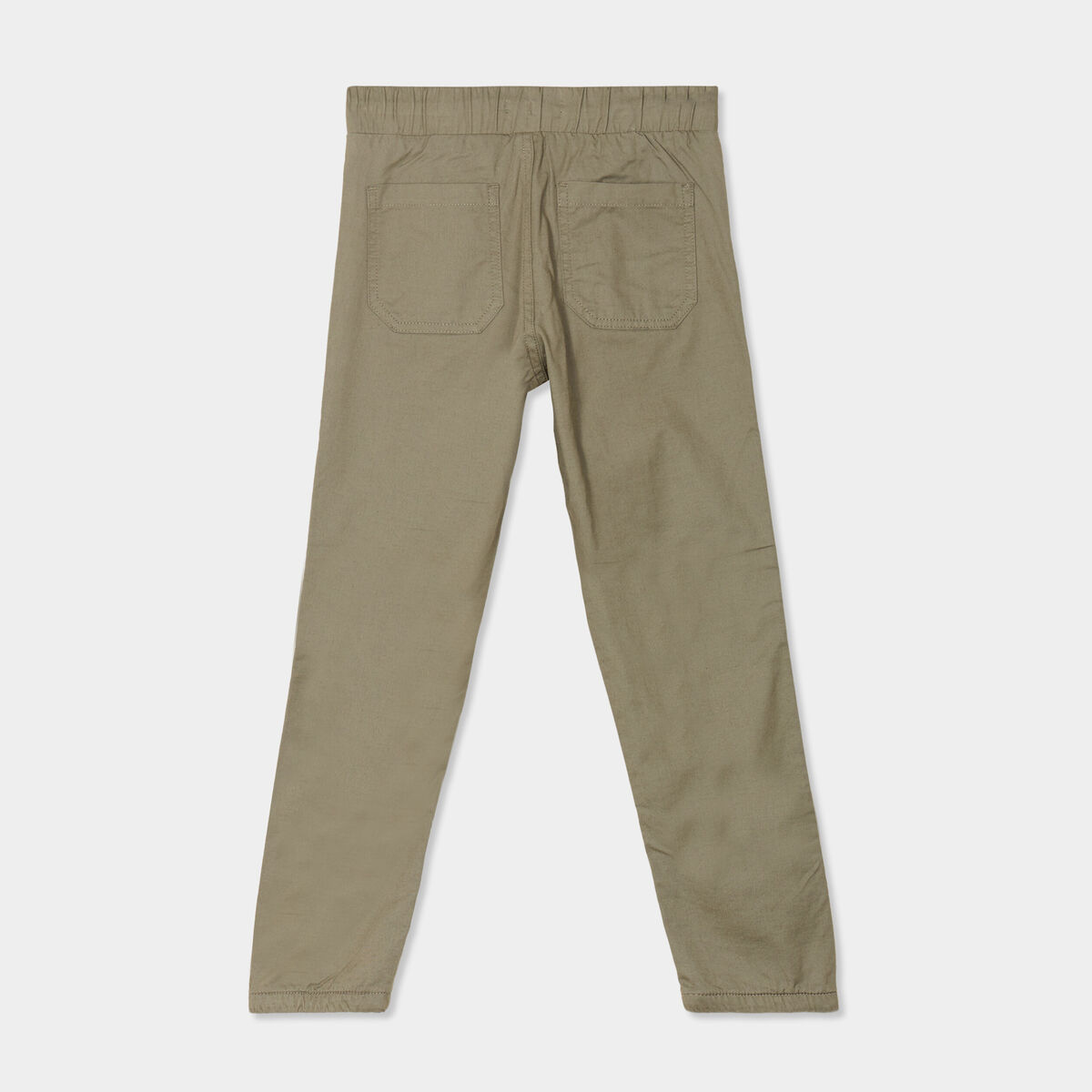 Pantalon regular taille élastiquée coton vert kaki garçon