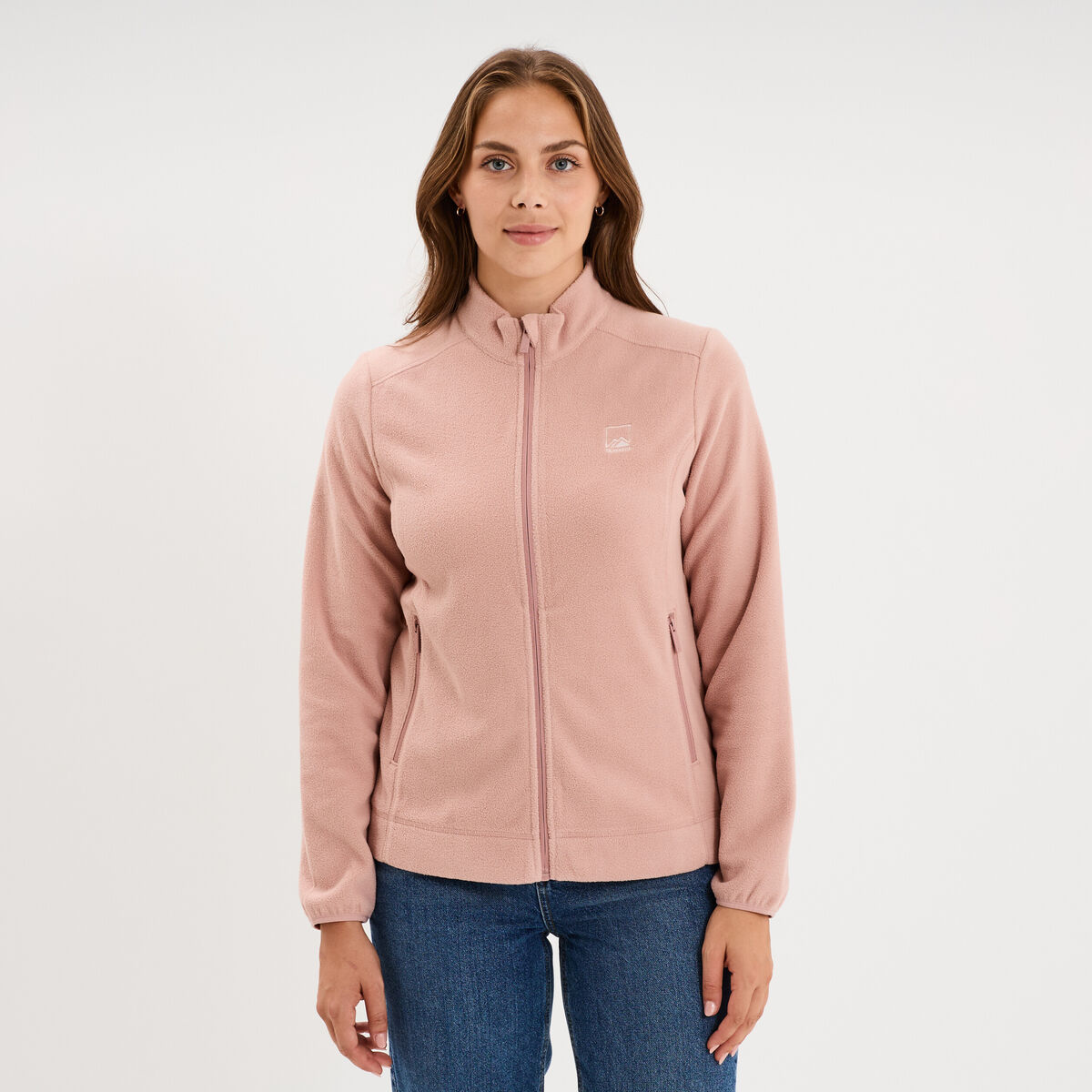 Veste polaire zipp&eacute; manches longues rose poudr&eacute;e femme
