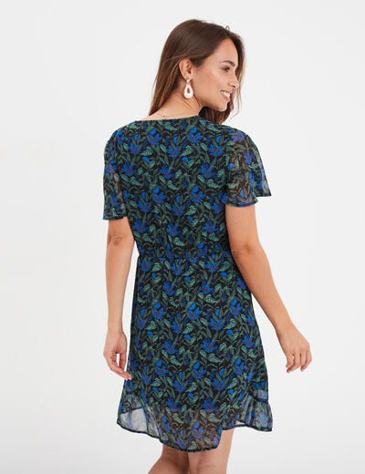 Robe col cache-coeur manches papillons vert femme