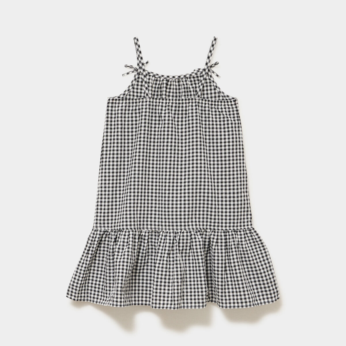 Robe courte &agrave; bretelles et volants noir fille