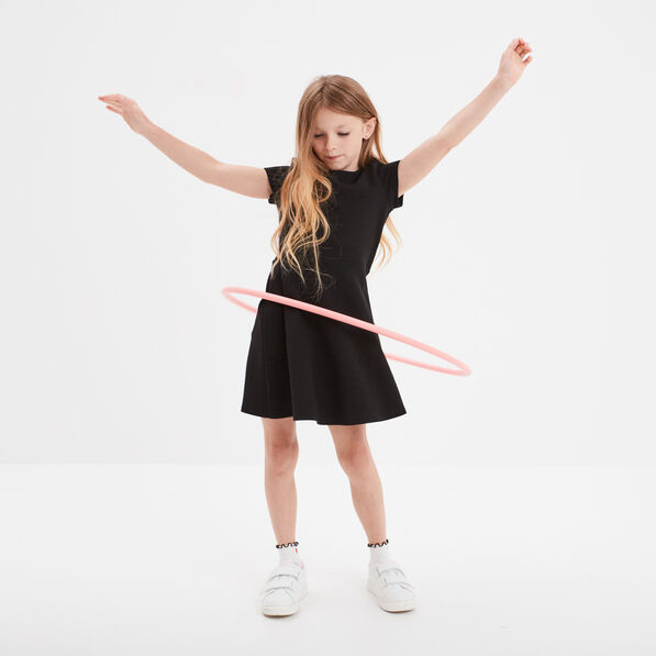 Robe trapèze manches courtes noir fille