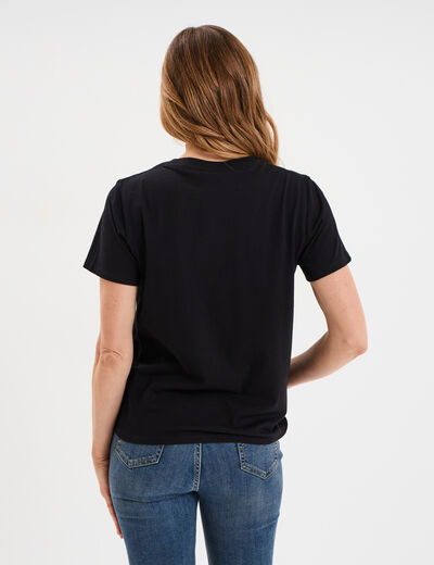 T-shirt manches courtes coton Stitch noir femme