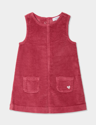 Robe chasuble effet velours côtelé coton vieux rose bébé fille