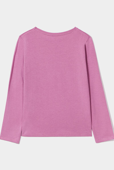T-shirt col rond manches longues coton violet fille