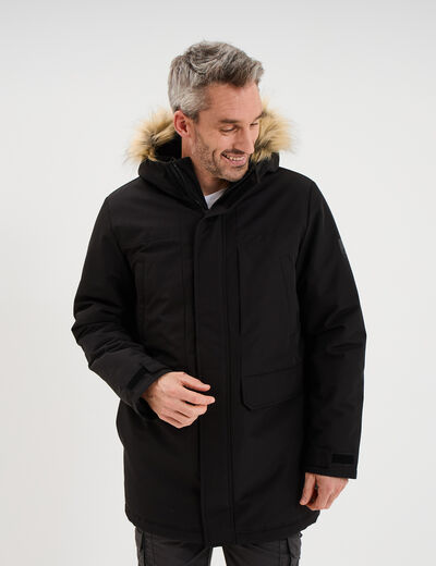 Parka &agrave; capuche fausse fourrure noir homme