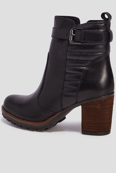 Bottines à talons en cuir noir femme