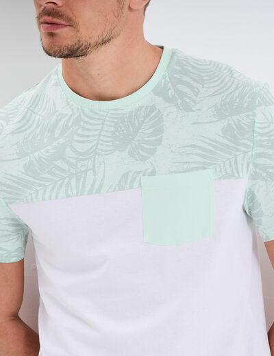 T-shirt manches courtes 1 poche coton vert pastel homme