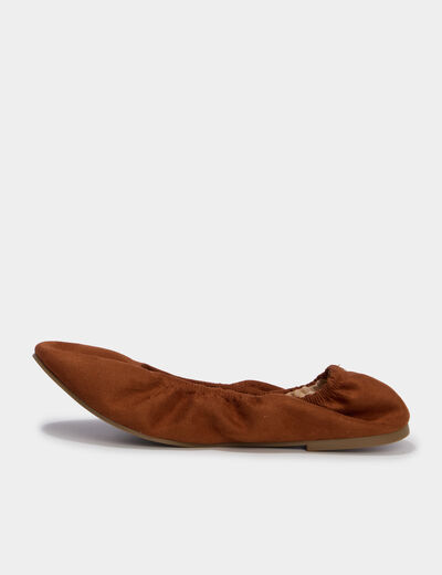 Ballerines &eacute;lastiqu&eacute;es effet su&eacute;dine marron femme