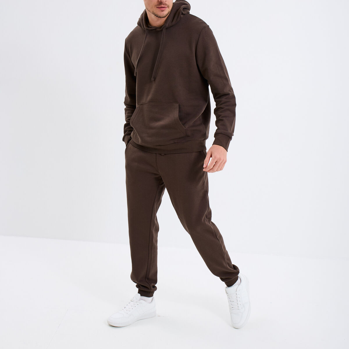 Pantalon jogging droit molleton marron foncé homme