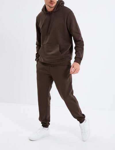 Pantalon jogging droit molleton marron foncé homme