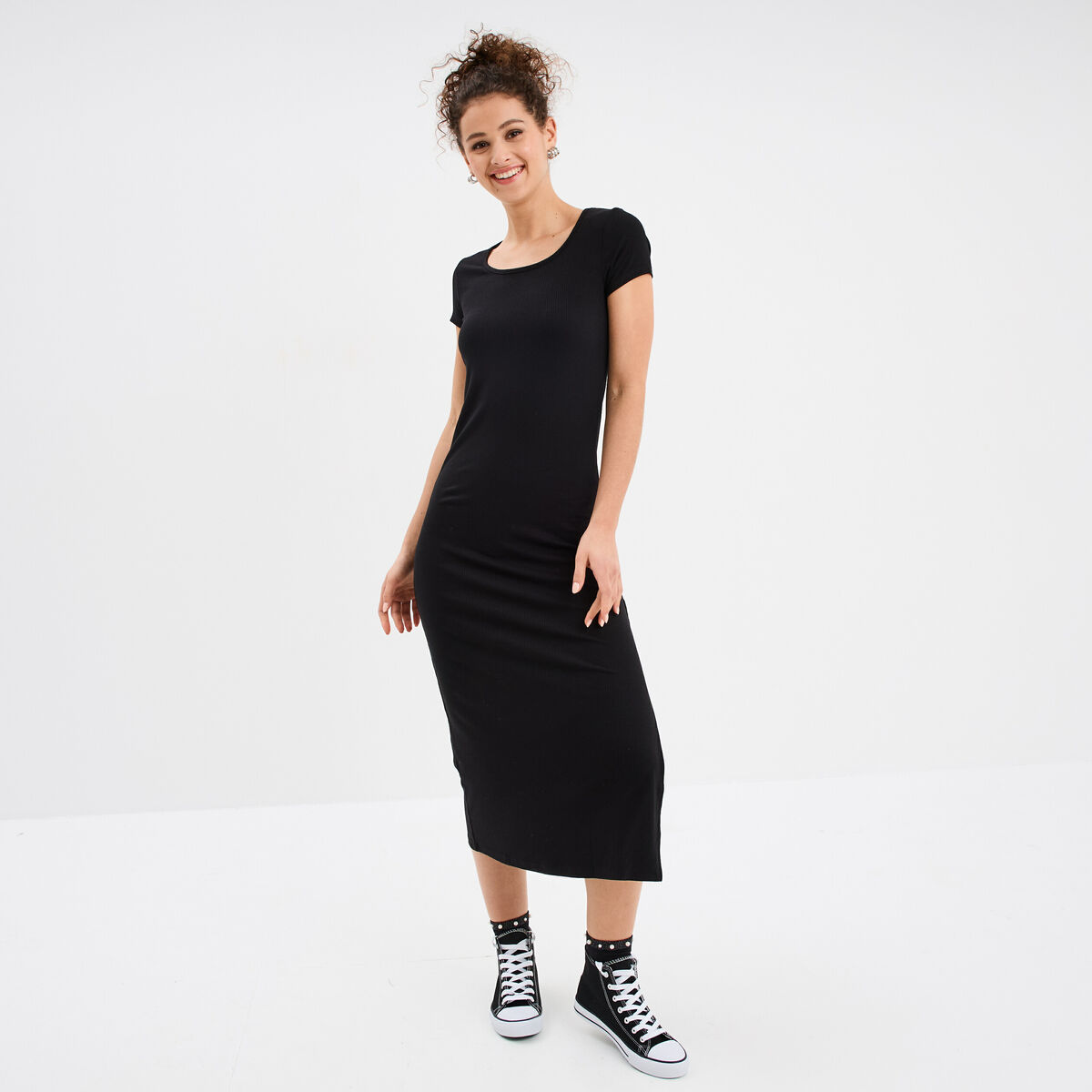 Robe longue droite côtelée Liberto noir femme