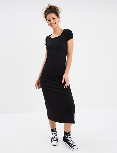 Robe longue droite côtelée Liberto noir femme