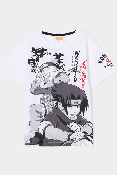T-shirt manches courtes coton Naruto blanc garçon