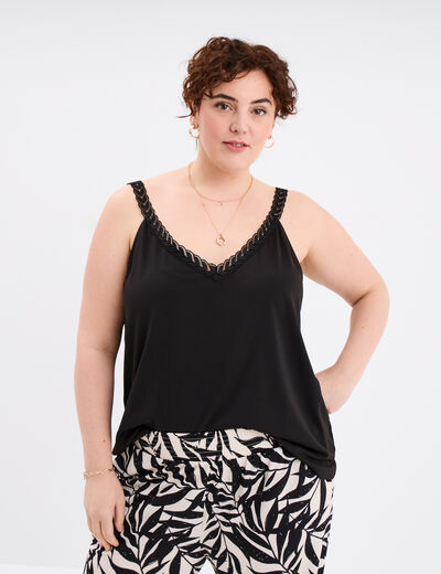 D&eacute;bardeur col V cr&ecirc;pe &agrave; bretelles noir femme grande taille